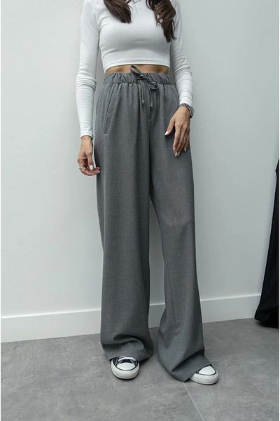 My Blog Gray Elastic Waist Trousers - 7012