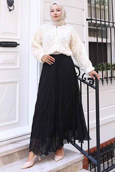 hafsamina Κρέμα μπουφάν με ροζ υφή HM2793