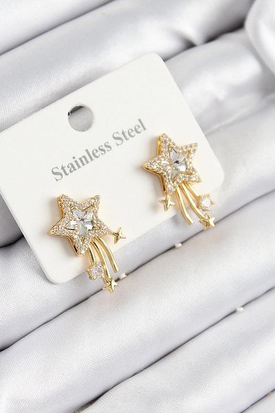 Esnoria 316L Steel Zircon Stone Shooting Star Model Gold Color Women's Earrings