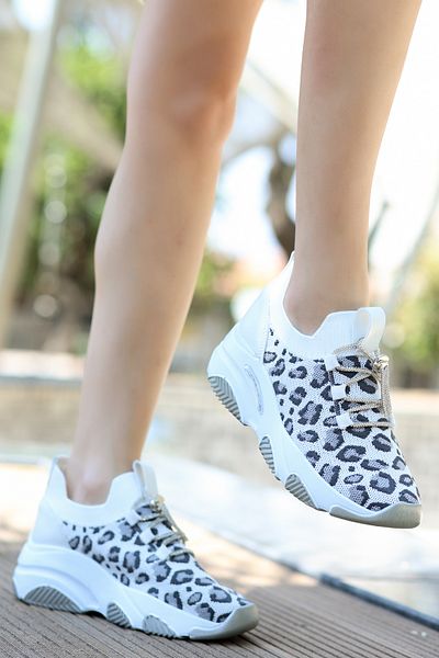 kajal ayakkabı Dnr 620 Stone Laced Leopard Patterned Knitwear Shoes