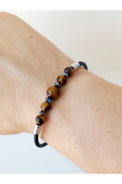 REGGENTE Tiger Eye and Hematite Natural Stone Bracelet