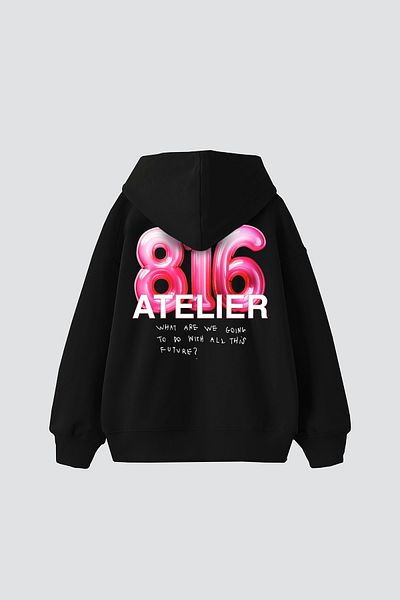 Sekizbiraltı 816 Atelier Printed Oversize Unisex Μαύρο φούτερ