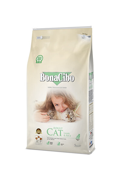BonaCibo Adult Cat Kuzulu ve Pirinçli Kedi Maması, 5 Kg, Tüm Irklar İçin, Doğ...