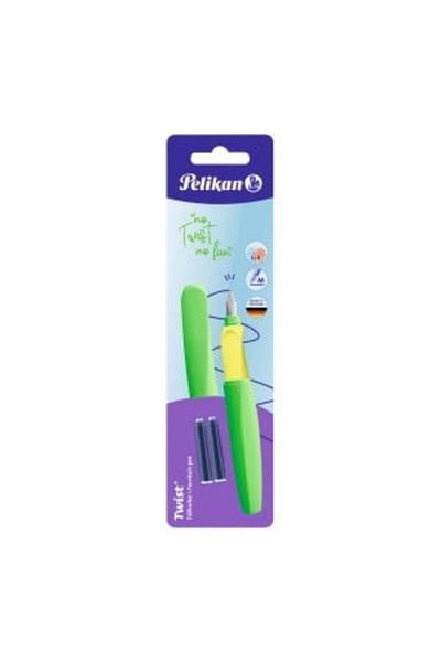 Pelikan Stilou Twist Verde Neon, Material Plastic, Culoare Verde, Mâner Ergonomic, Rezerve Albastre, Blister