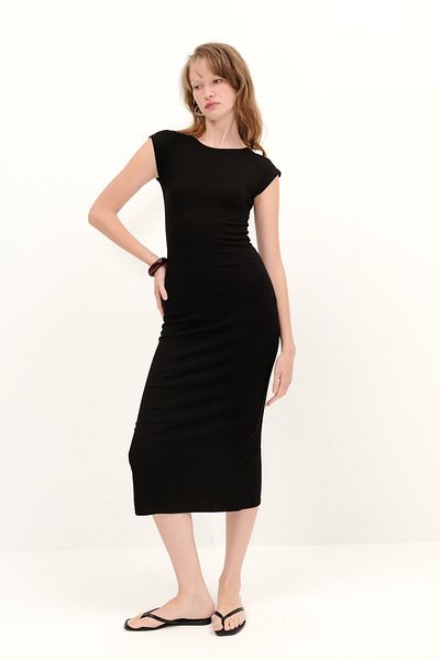 Addax Short Sleeve Modal Long Dress E0387-L11