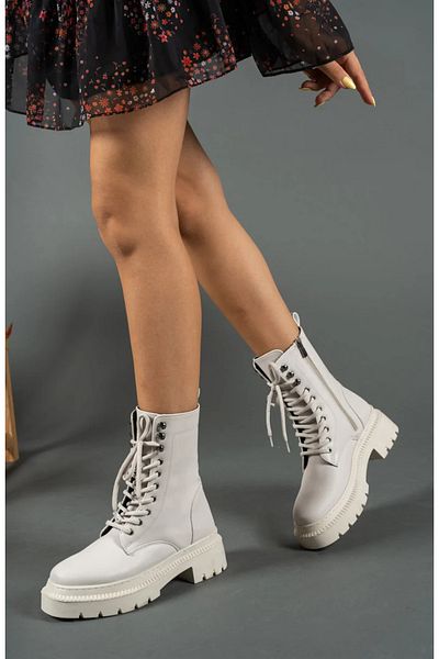 Zerenyus Χειμερινές γυναικείες μπότες Caxa Beige Lace Up με φερμουάρ