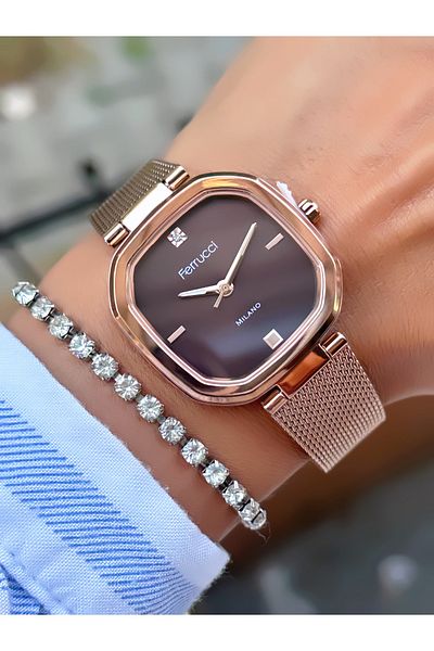 Ferrucci Steel Mesh Cord Women's Wristwatch 3 Atm Waterproof with 2 Years Warranty Mechanism