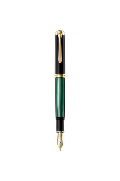 Pelikan Souveran M1000 F Fountain Pen, Metal, 18k Gold Nib, Gold-Plated Trim, Color Black-Green