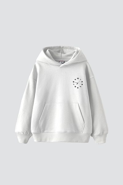 Sekizbiraltı 816 Ρολόι με στάμπα Oversize Unisex Λευκό Hoodie