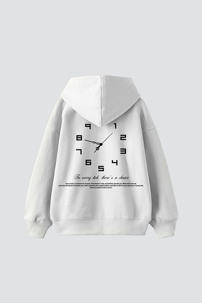 Sekizbiraltı 816 Ρολόι με στάμπα Oversize Unisex Λευκό Hoodie