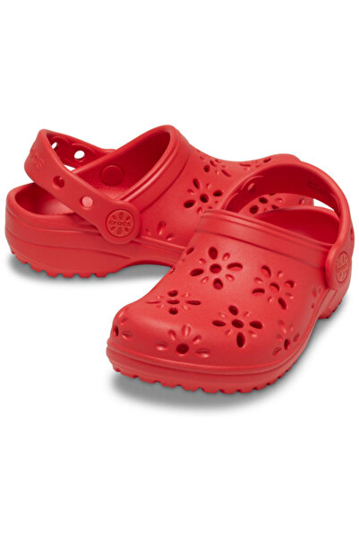 Crocs Saboți Clogs Classic pentru copii mici, cu decupaj floral - Roșu cireș