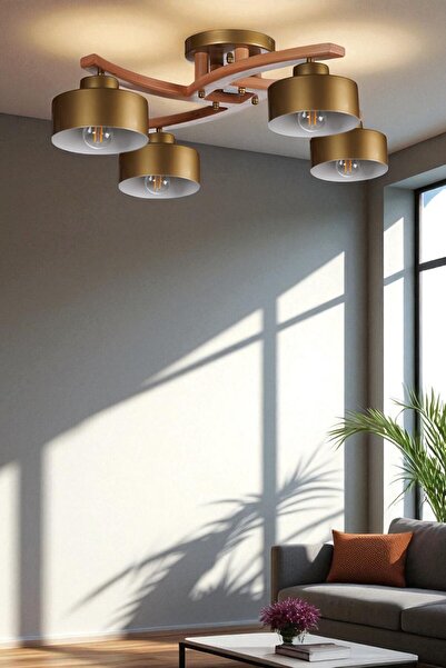 Lumexx WESTON 4 LÜ NATUREL METAL BAŞLIKLI PLOFONYER AVİZE
