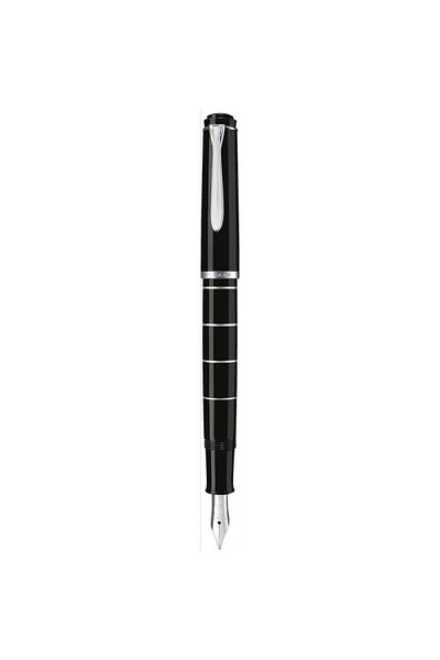 Pelikan Rings M215 M Fountain Pen, Material Metal, Piston, Stainless Steel Nib, Color Black with Metal Rings