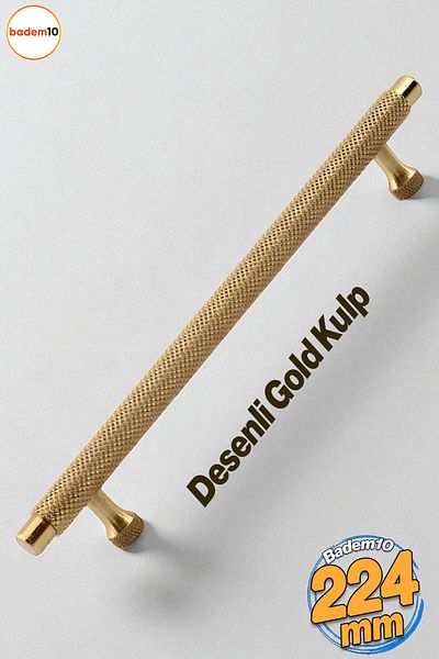 Badem10 Martin Gold Metal Handle 224 mm Furniture Drawer Kitchen Cabinet Cupboard Modern Cover Handles Pattern