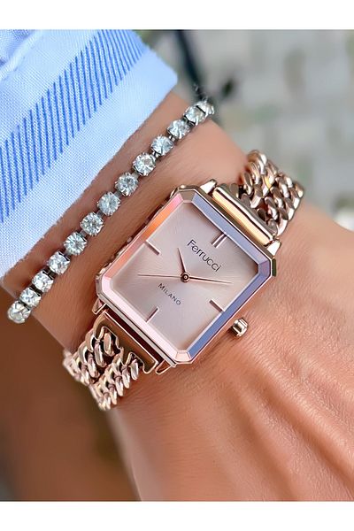 Ferrucci Steel Chain ​​Cord Women's Watch 3 Atm Waterproof 2 Years Mechanism Warranty