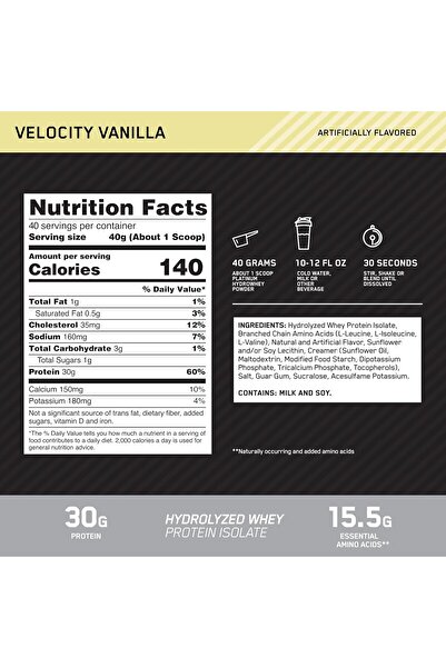 ON Optimum Nutrition Optimum Nutrition Platinum Hydrowhey Protein Powder, 100% Hydrolyzed Whey Isolate - Vanilla, 3.52 lb