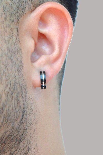 Sacce Scarves&Accessories Siyah Gri Erkek Sıkıştırmalı Çelik Halka Küpe