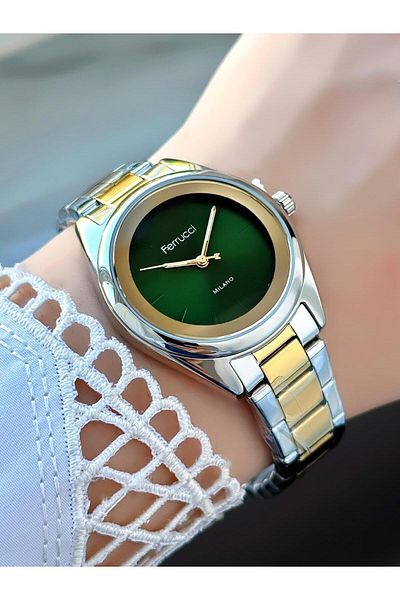 Ferrucci Milano Women's Watch – Green Dial, Gold-Silver Metal Band