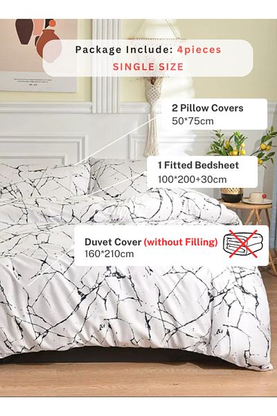 LUNA HOME 4 piece Single size bed linen set in Scandinavian style with marble pattern.