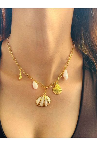 Gönülden Tasarım Steel Sea Shell Women's Necklace 18 cm