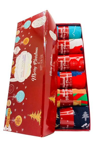 CRACOS Cotton socks with Christmas motifs for women, multicolor, sizes 36-41, 6 pairs