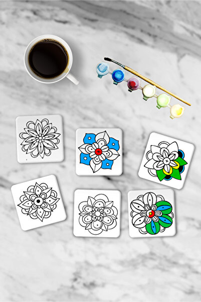 Postermanya Boyanabilir Mandala Ahşap Bardak Altlığı, Yetişkinler İçin Boyama...