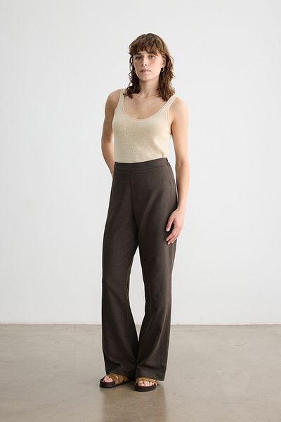 BE BLUE Aci Brown Cotton Linen Palazzo Pants