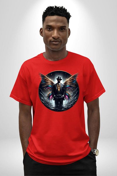 Angemiel Red Suits Winged Man Design Red Oversize Women Men Front Printed T-Shirt