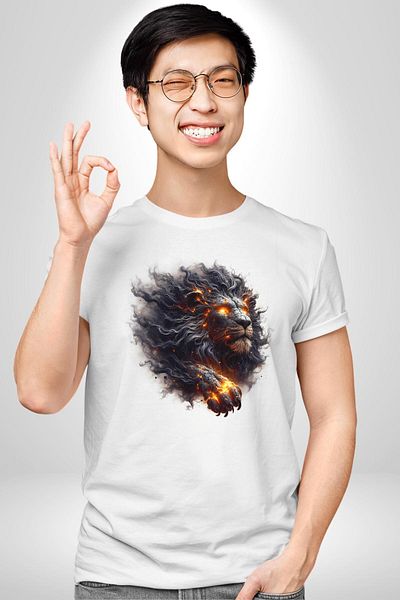 Angemiel Leo Special Design White Oversize Women's Men's Front Printed T-Shirt