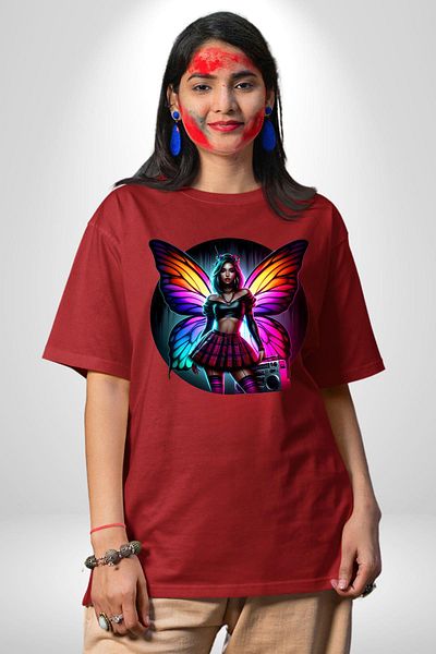 Angemiel Crop Top Skirt Retro Boom Box Plaque Teen Girl Red Oversize Women Men Front Printed T-Shirt