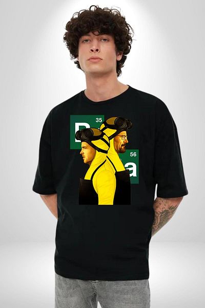 Angemiel Crime and Chemistry Breaking Bad Style Series Themed Black Oversize Women's Men's Front Printed T-Shirt