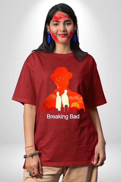 Angemiel Breaking Bad Series Chemical Myth Red Oversize Women's Men's Front Printed T-Shirt