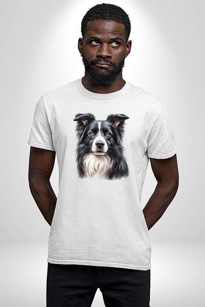 Angemiel Sweet Border Collie Energetic Clever Dog Design White Oversize Women's Men's Front Printed T-Shirt