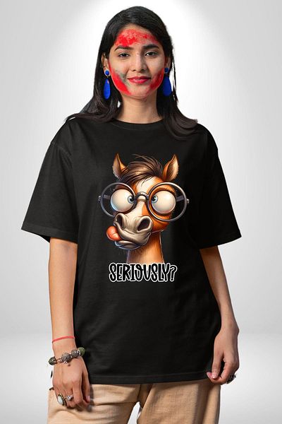 Angemiel Are You Serious with Glasses? Humor Funny Design Black Oversize Women's Men's Front Printed T-Shirt