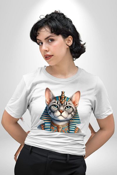Angemiel تي شيرت مطبوع عليه Royal Crown Cat White للنساء والرجال من Egyptian Mau