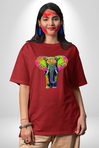 Angemiel Colorful Elephant Vibrant Color Modern Elephant Red Oversize Women's Men's Front Printed T-Shirt