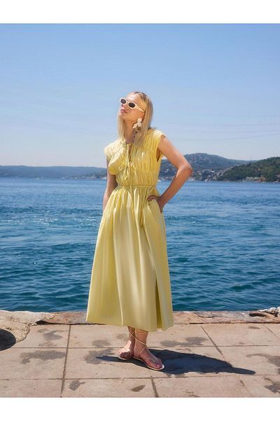 Juste Piping Detailed Maxi Dress Yellow