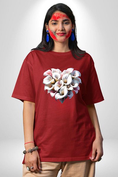 Angemiel Kala Lily Flower the Elegance of Purity Red Oversize Women's Men's Front Printed T-Shirt