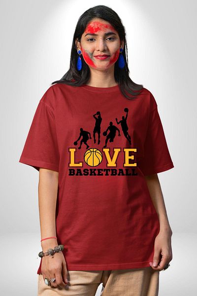 Angemiel Street Basket Love with Basketball Ball Red Oversize Women Men Front Printed T-Shirt