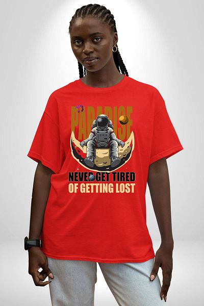 Angemiel Astronaut Red Oversize Women's Men's Front Printed T-Shirt for Those Who Love Getting Lost in Space