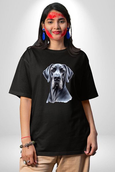 Angemiel Strong Big Danua Dog Friendly Black Oversize Women's Men's Front Printed T-Shirt