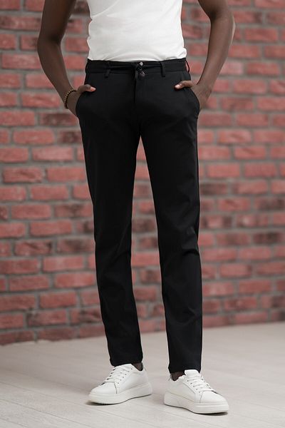 Paul Martin Regular Fit Lycra Combed Cotton Fabric Jogger Pants with Threaded Waist and Elastic