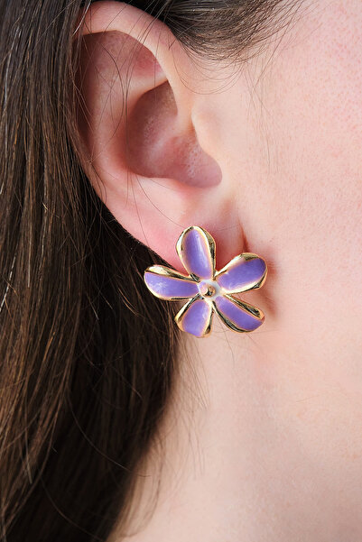 AURRARİ Mor ve Beyaz Mineli Papatya Küpe