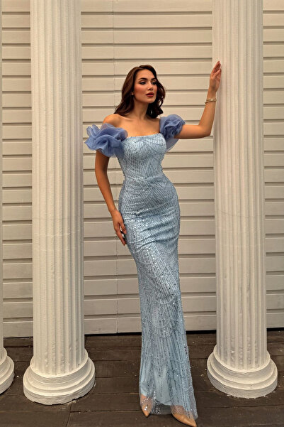 Sindimoda Amora Boncuk Detaylı Şifon Kol Abiye 1053