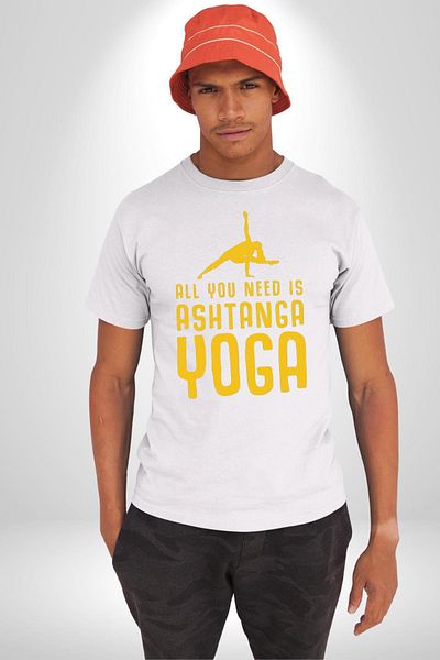 Angemiel تي شيرت Ashtanga Yoga Simplicity and Power أبيض كبير الحجم للنساء والرجال مطبوع من الأمام