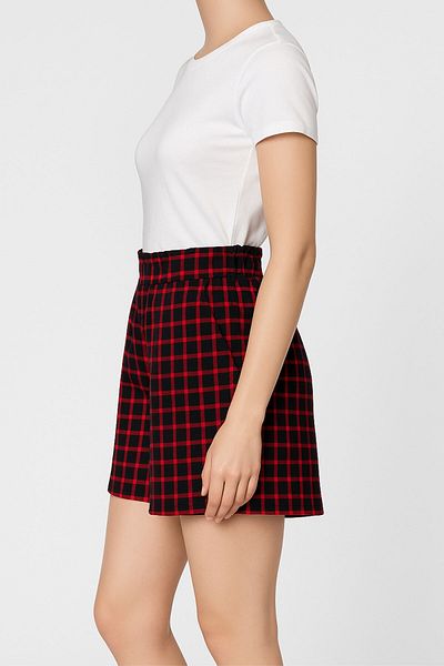 Kübra Tekstil Women's Black Red Plaid High Waist Elastic Relaxed Fit Summer Shorts – Casual, City and Vacation Style