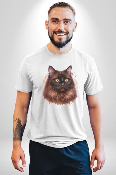 Angemiel تي شيرت Ragdoll Cat Siamese Cat ذو شعر طويل، أبيض كبير الحجم للنساء والرجال مطبوع من الأمام