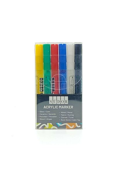Südor Mona Lisa Set of 6 Primary Colors Acrylic Marker Set (Glass, Ceramic, Porcelain, Wood, Metal, Fabric, Canvas V