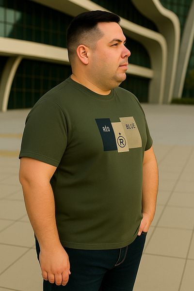 Maccali Men's Printed Short Sleeve Large Size Loose Khaki T-Shirt