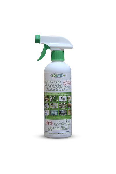 ECOLYTE+ Ethyl Alcohol 90% Solution Liquid, Antiseptic Advanced Formula For multipurpose Germs - 500 ml